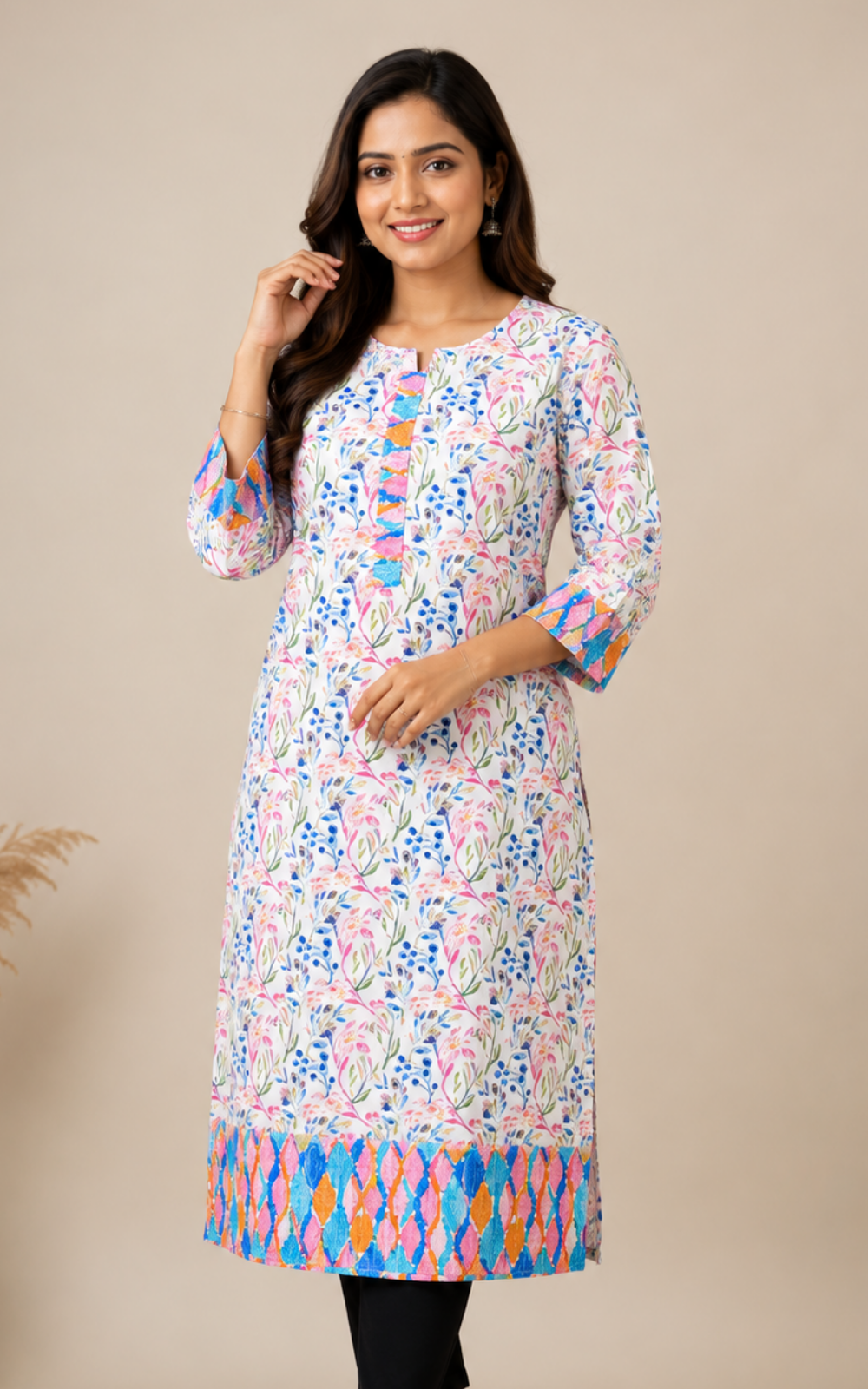 Women's Premium Hakoba Cotton Kurti with Soft Lining | Floral Embroidered Office Wear Kurti
