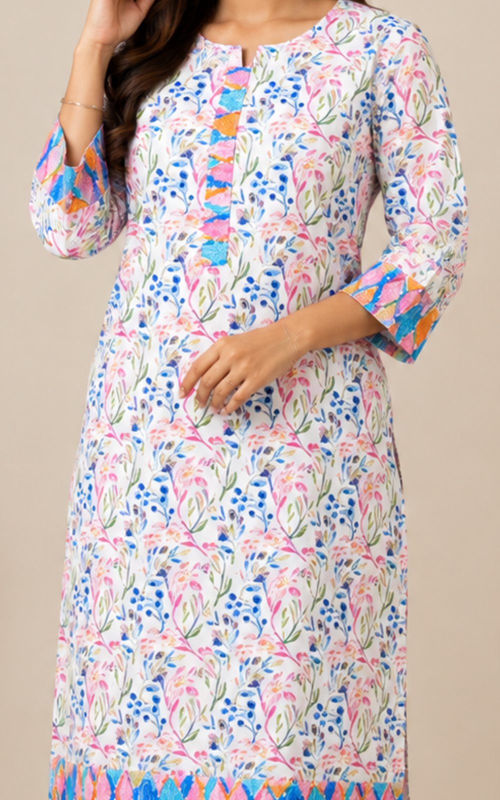 Women's Premium Hakoba Cotton Kurti with Soft Lining | Floral Embroidered Office Wear Kurti