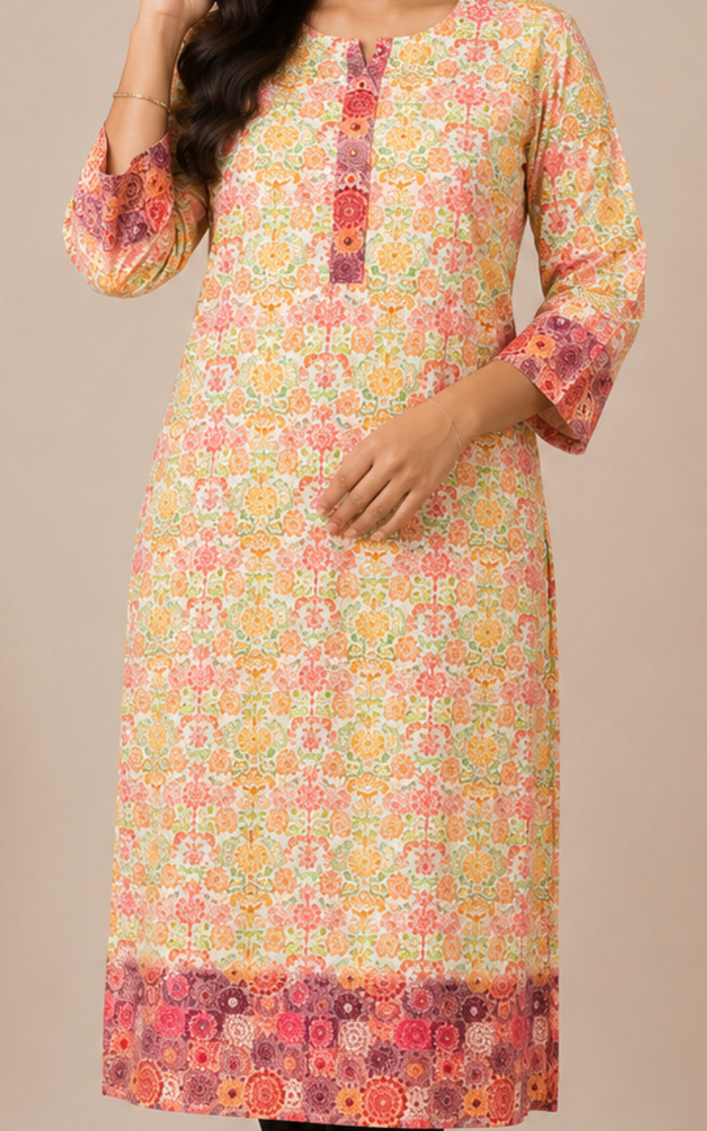 Women's Premium Hakoba Cotton Kurti with Soft Lining | Floral Embroidered Office Wear Kurti