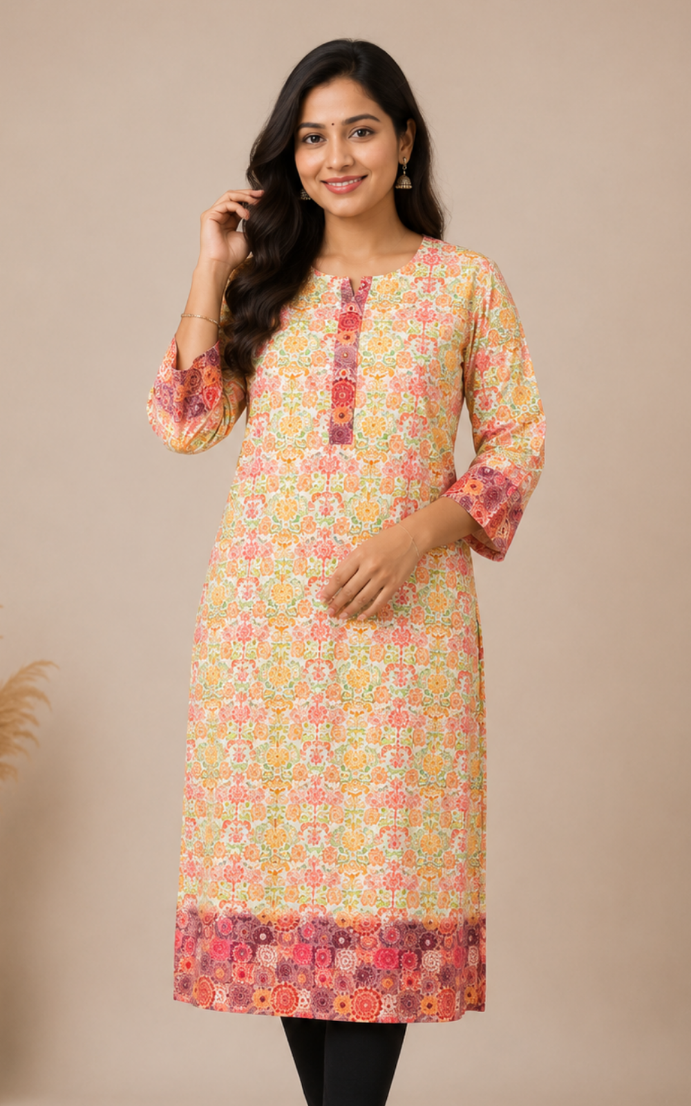 Women's Premium Hakoba Cotton Kurti with Soft Lining | Floral Embroidered Office Wear Kurti
