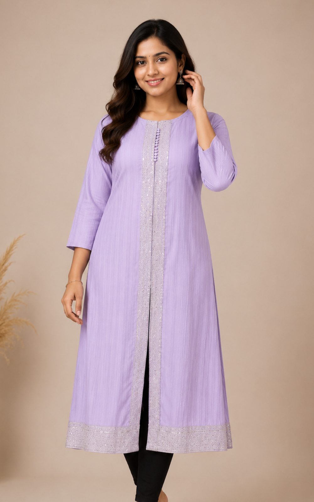 Women's Premium A-Line Popcorn Fabric Long Kurti | Stylish Flared Ethnic Wear
