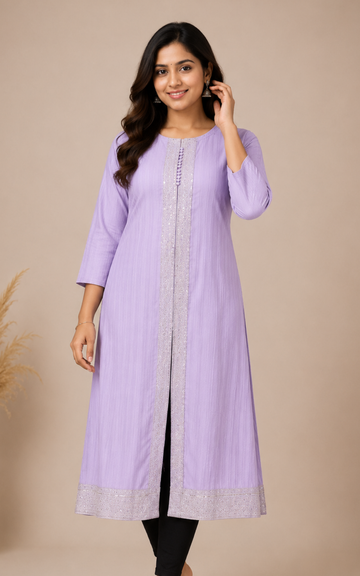 Women's Premium A-Line Popcorn Fabric Long Kurti | Stylish Flared Ethnic Wear