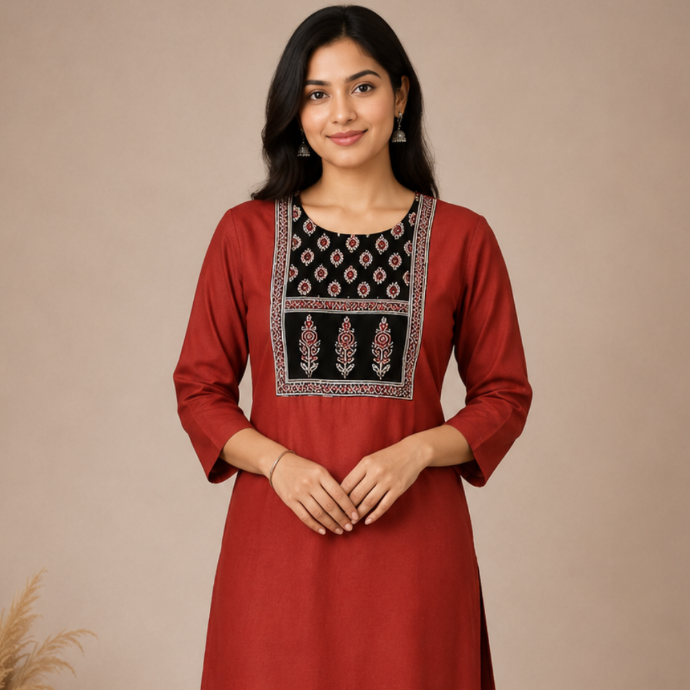 Maroon Thick Cotton Blend Top with Pant Set for Women | Co-Ord Set