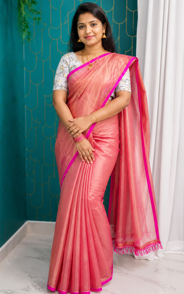 Premium Tissue Organza Saree with Silver Shade Running Blouse | Elegant Party Wear Saree