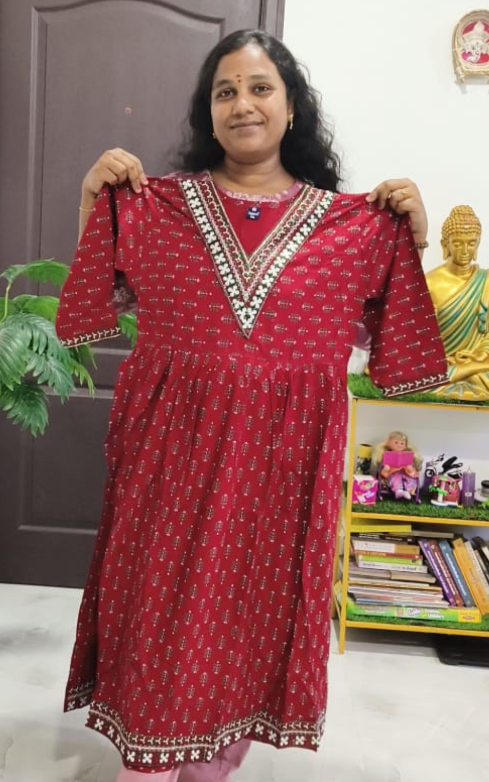 V-Neck Umbrella Cotton Silk Kurti for Women | Flared Ethnic Wear