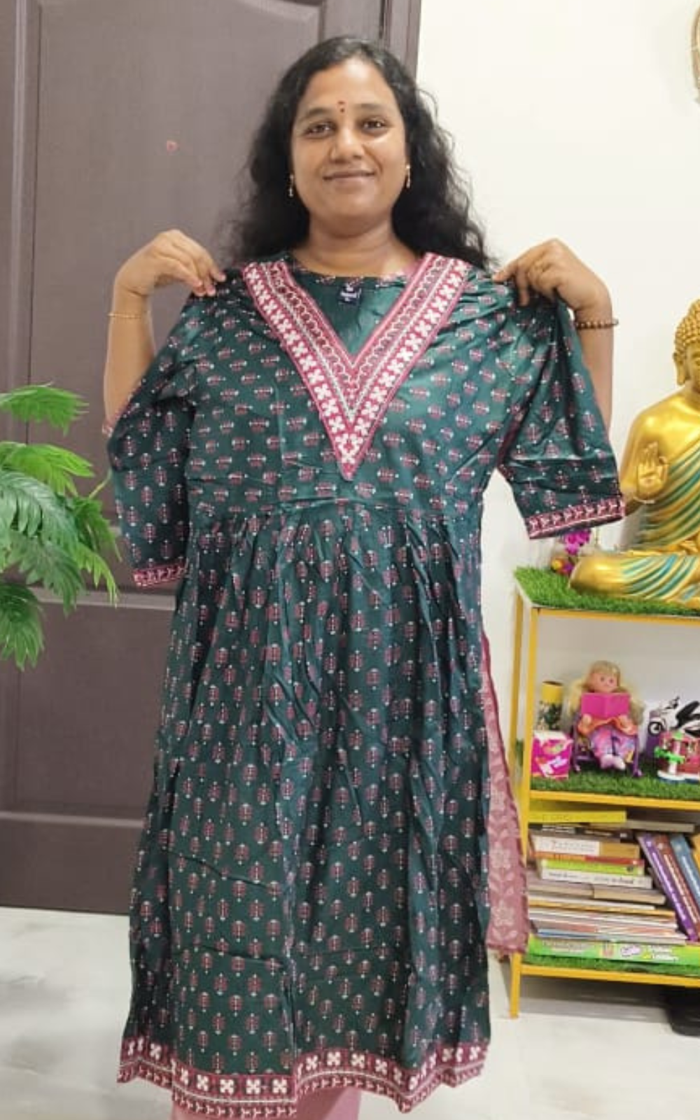 V-Neck Umbrella Cotton Silk Kurti for Women | Flared Ethnic Wear
