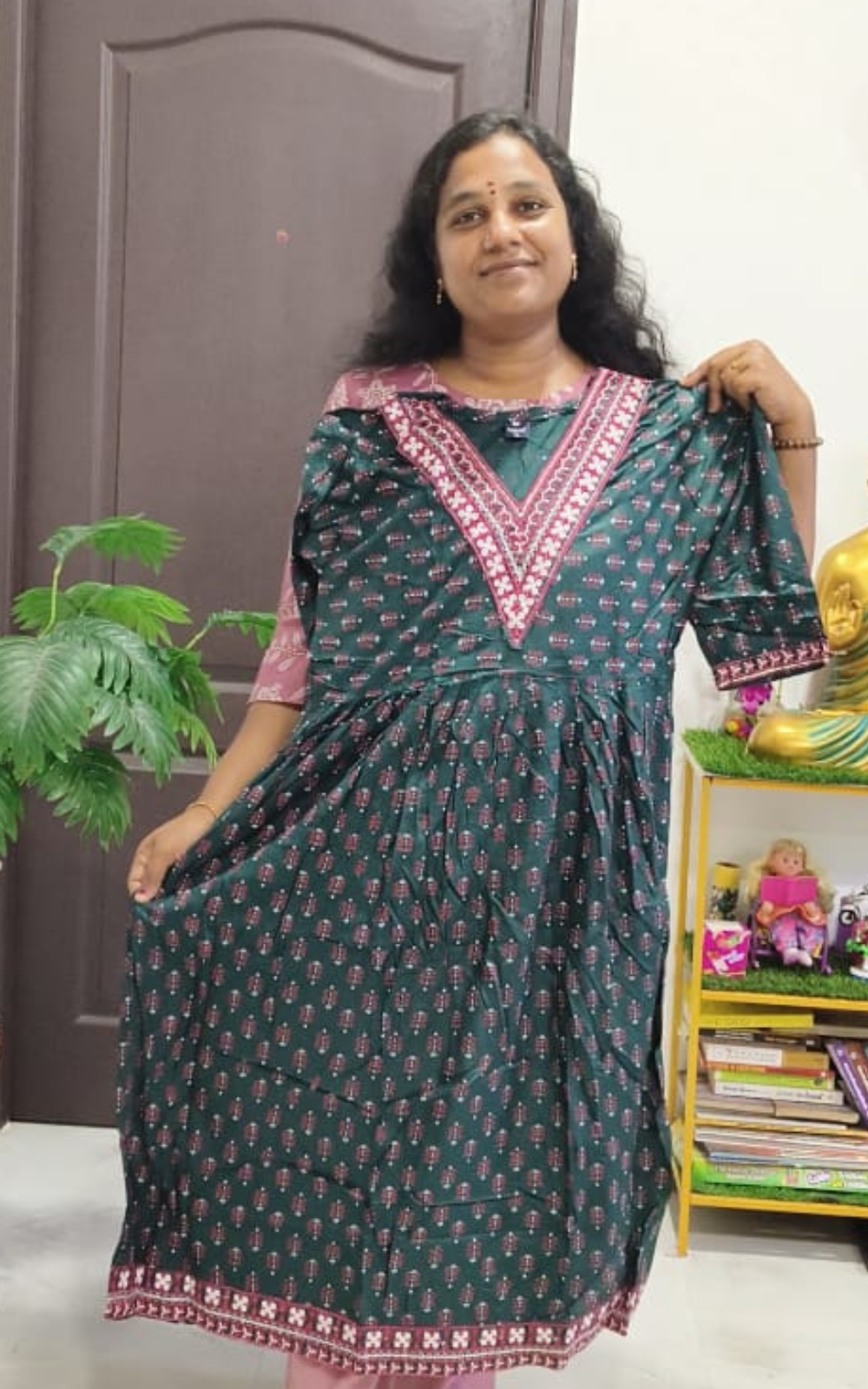 V-Neck Umbrella Cotton Silk Kurti for Women | Flared Ethnic Wear