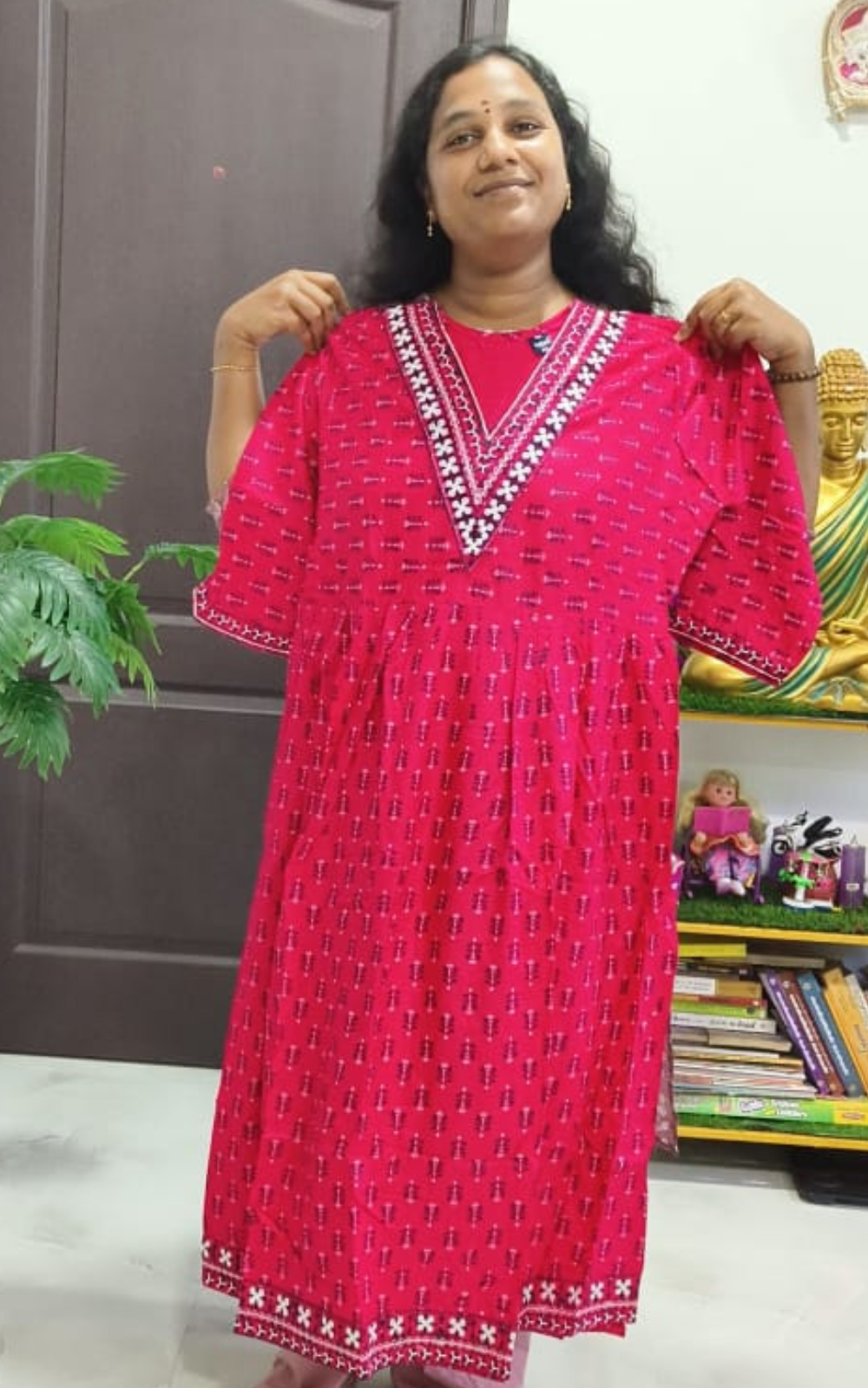 V-Neck Umbrella Cotton Silk Kurti for Women | Flared Ethnic Wear