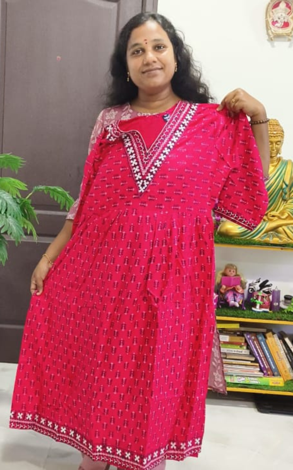 V-Neck Umbrella Cotton Silk Kurti for Women | Flared Ethnic Wear