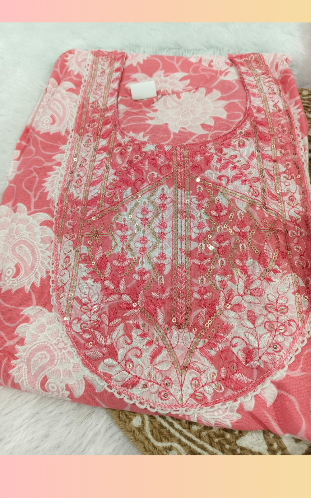 Pink Cotton 3 Piece Kurti Pant Set with Dupatta (plus size)