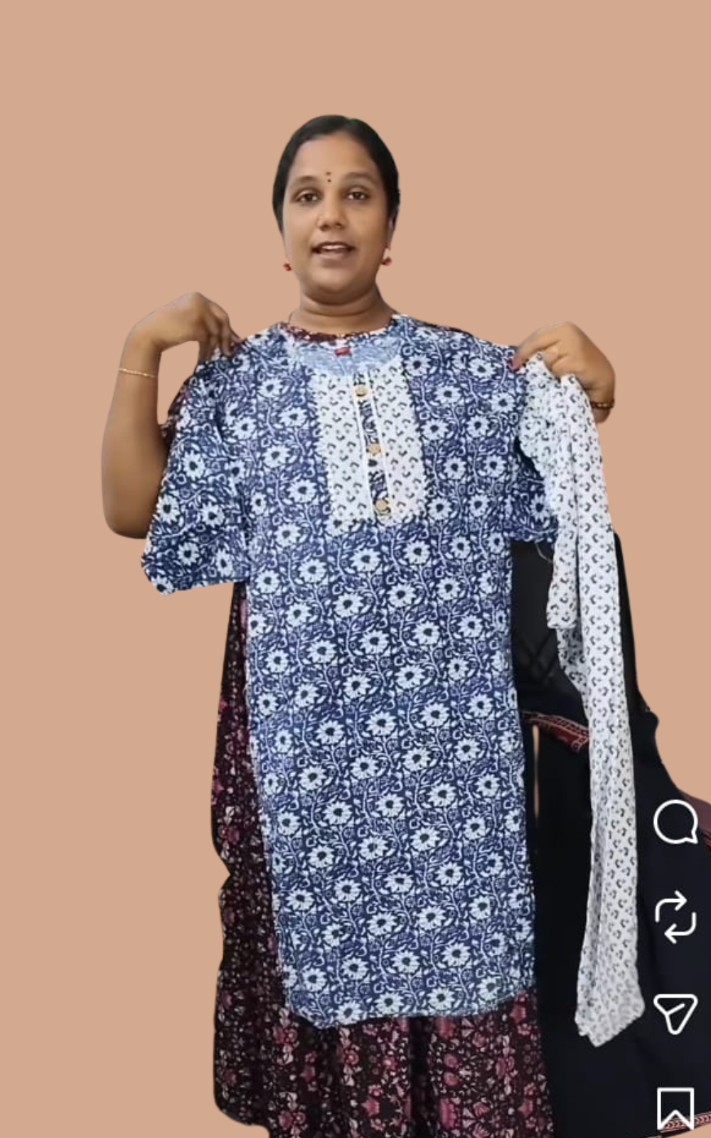 Cotton Floral Printed Kurti Set with Striped Bottom | Cotton Suit Set