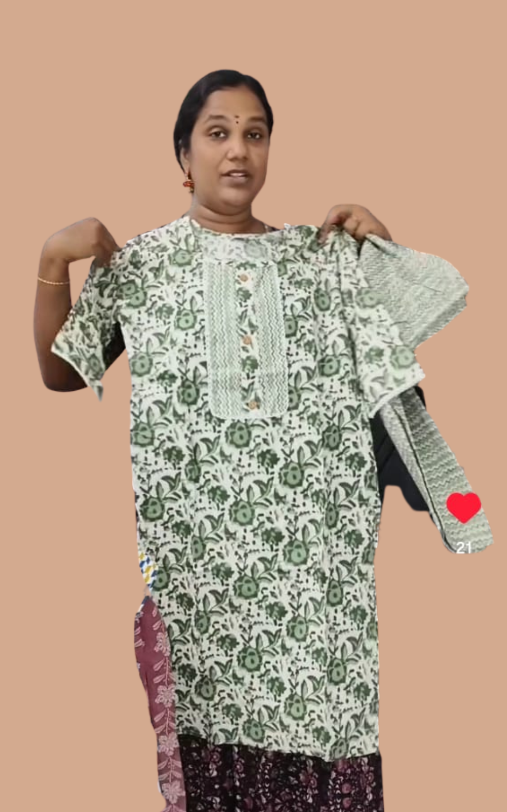 Cotton Floral Printed Kurti Set with Striped Bottom | Cotton Suit Set