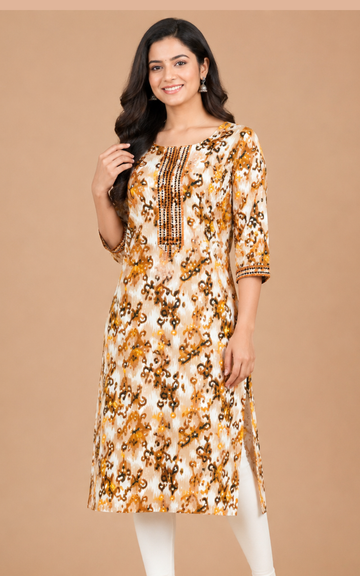Premium ZoraOrange shade Embroidered Kurti for Women | Elegant Ethnic Wear