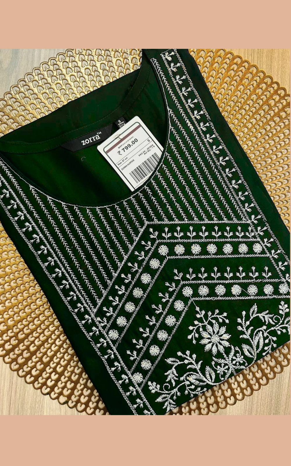Premium Zora Dark Green Embroidered Kurti for Women | Elegant Ethnic Wear
