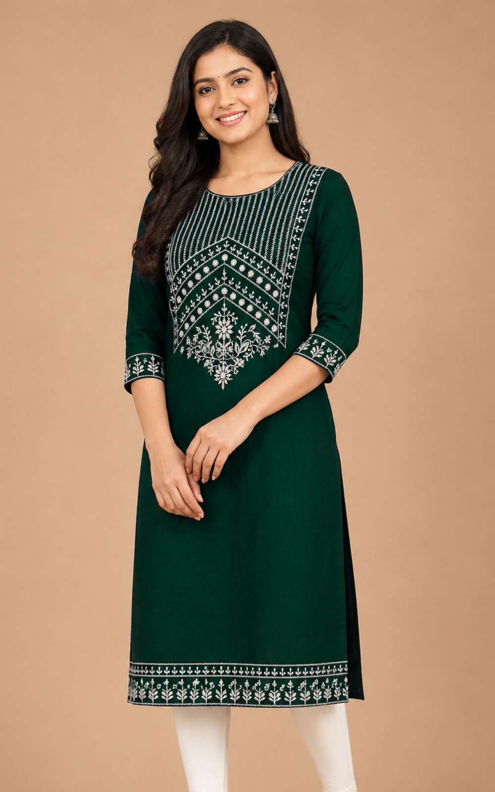 Premium Zora Dark Green Embroidered Kurti for Women | Elegant Ethnic Wear