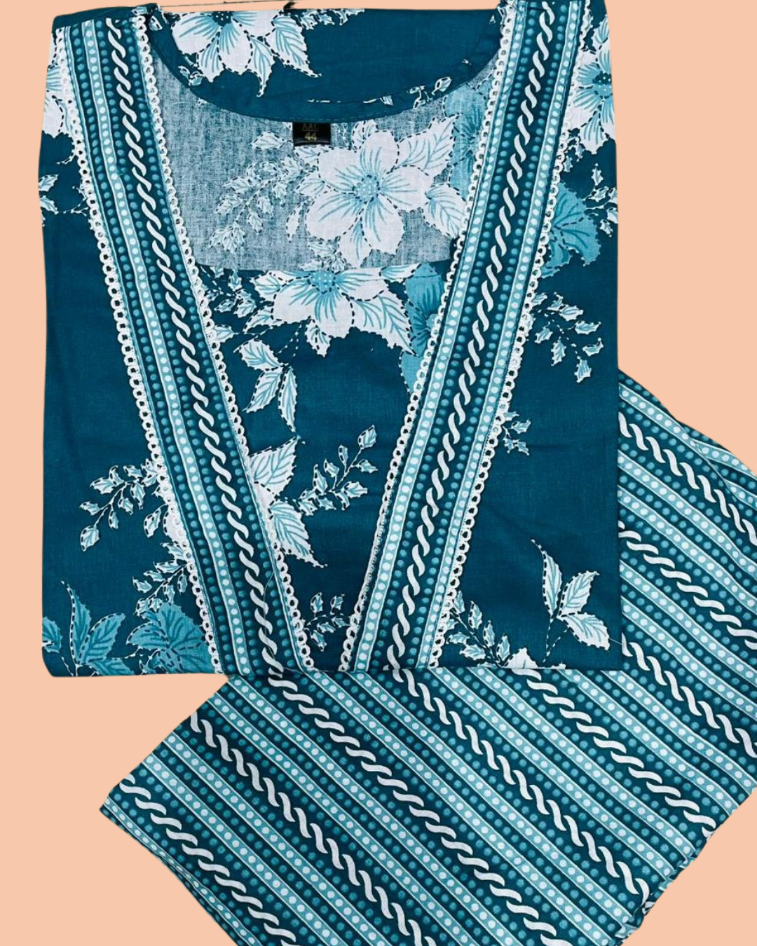Blue Women's Premium Cotton Printed Co-Ord Set | Stylish Top & Straight Pant Set