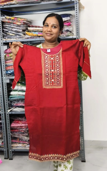 Vichitra Silk Grand Kurti with Soft Lining | Elegant Party Wear Kurti for Women