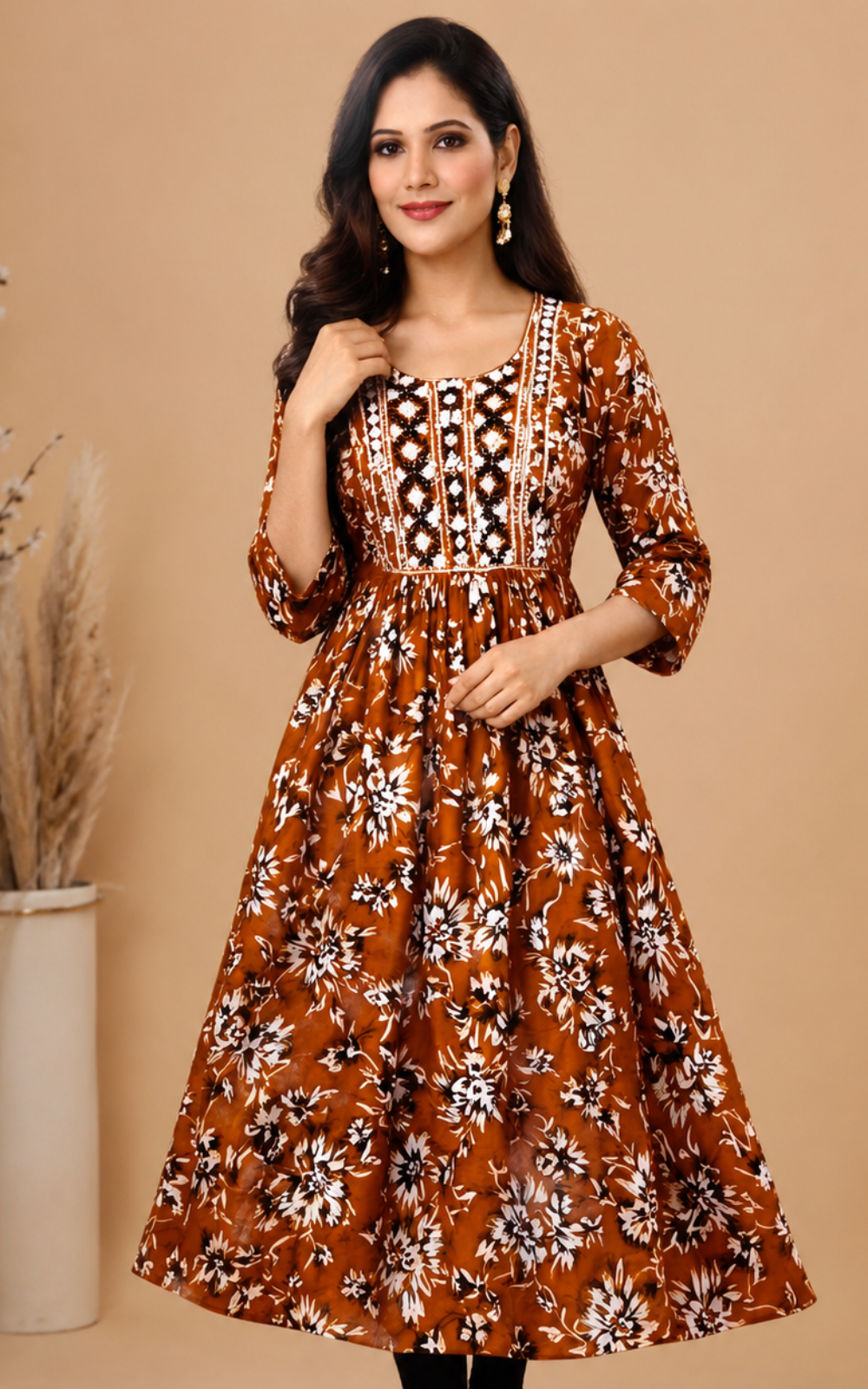 Stylish Floral Rayon Umbrella Kurti | Women's Daily Wear & Festive Ethnic Kurti