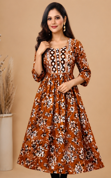 Stylish Floral Rayon Umbrella Kurti | Women's Daily Wear & Festive Ethnic Kurti