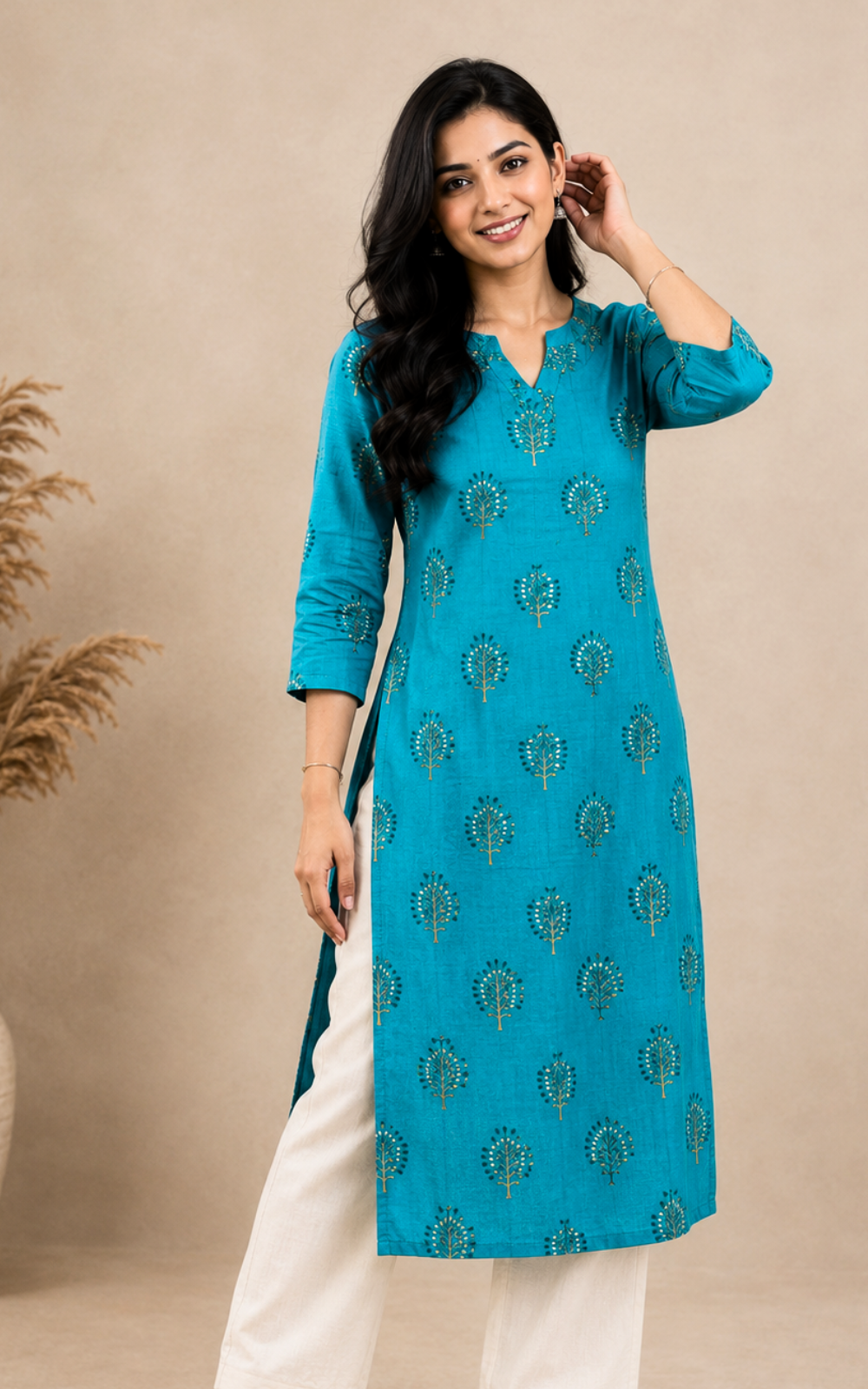 Blue Premium Avaasa Women's Side Cut Kurti | Trendy Neck | Office & Casual Wear