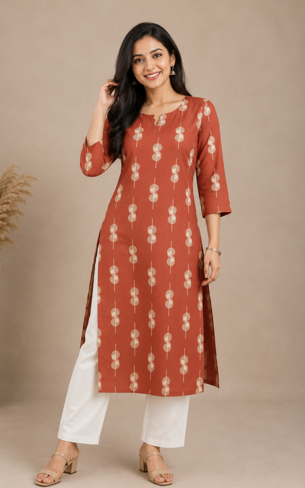 Rustic orange Premium Avaasa Women's Side Cut Kurti | Trendy Neck | Office & Casual Wear