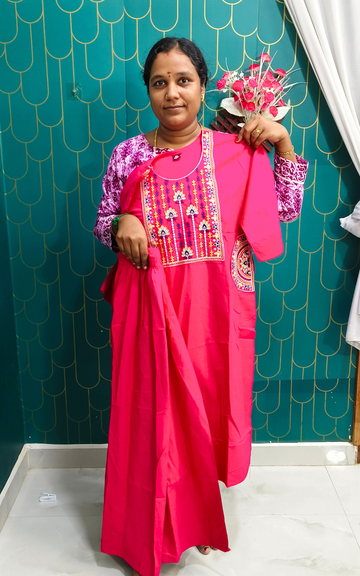 Premium Dhabu Cotton Floral Embroidered Kurti with Palazzo Co-ord Set – Pink🌸