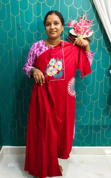 Maroon Premium Dhabu Cotton Floral Embroidered Kurti with Palazzo Co-ord Set🌸