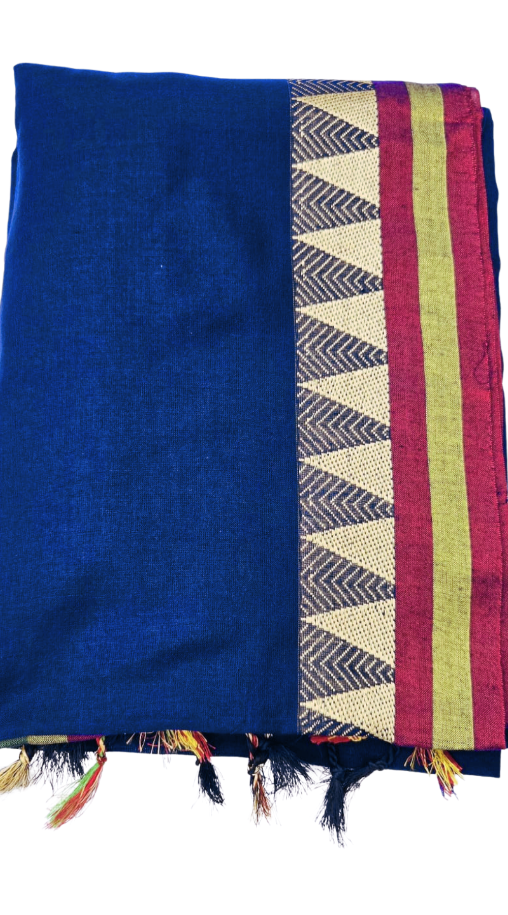 Peacock Blue Elegant Cotton Handloom Saree with Kanchi - Style Temple Border