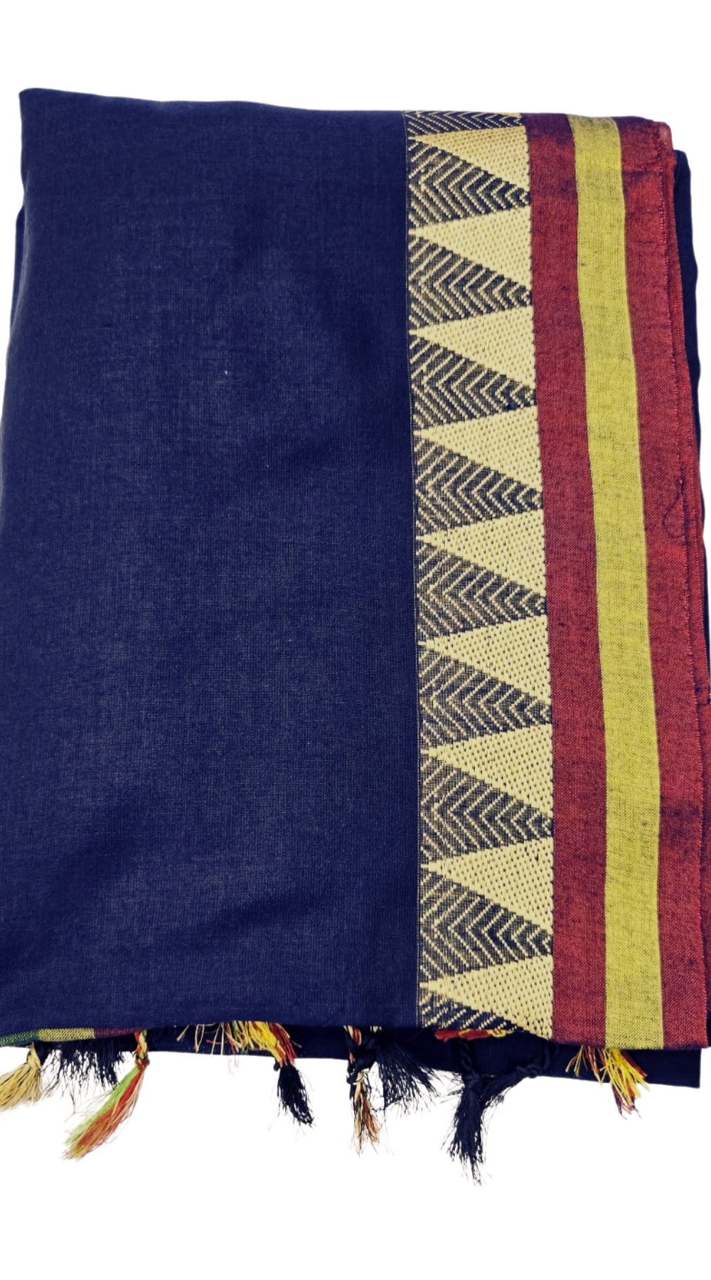 Navy Blue Elegant Cotton Handloom Saree with Kanchi-Style Temple Border