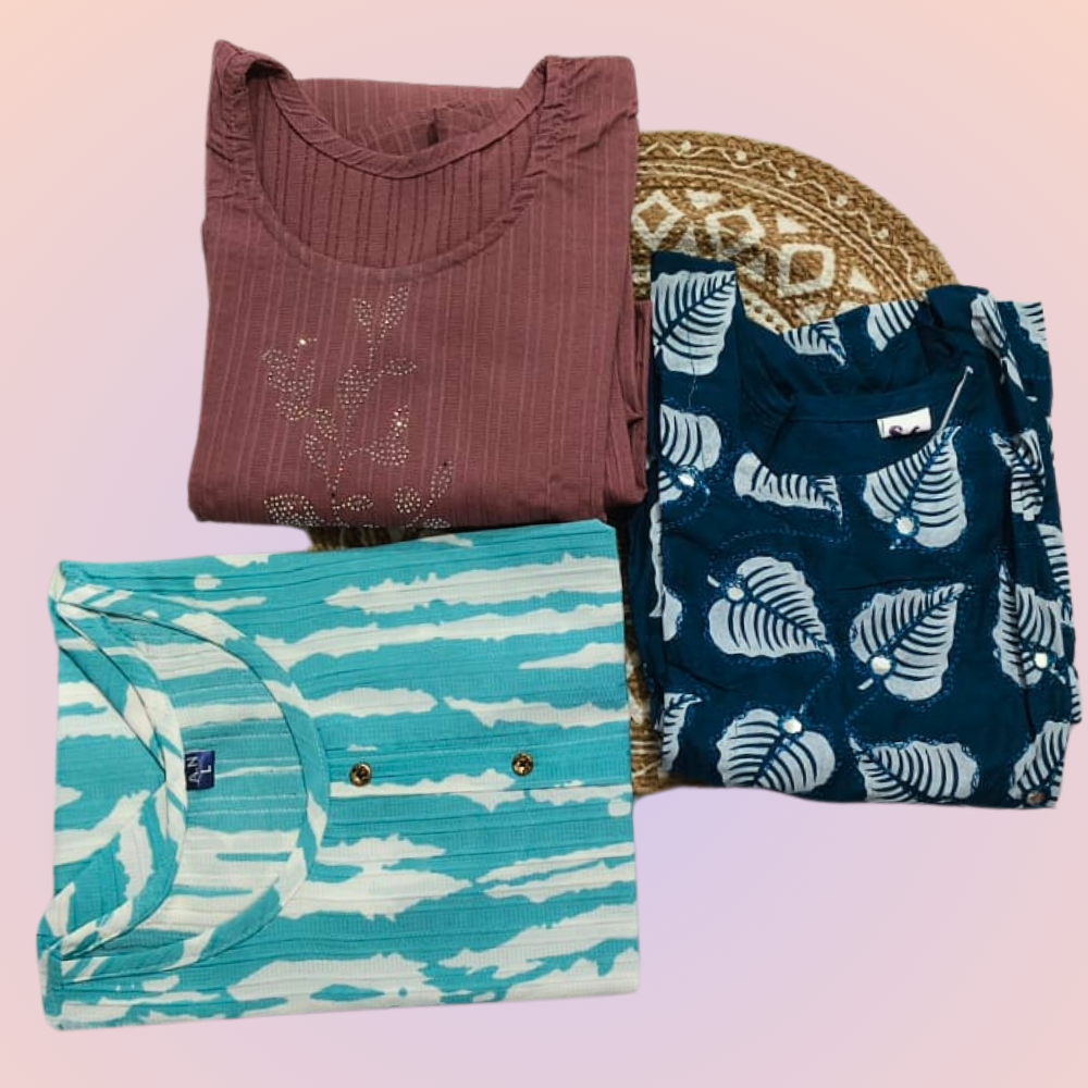 Combo 19- mini trends | Buy 3 Kurtis for ₹500 Combo (M size)