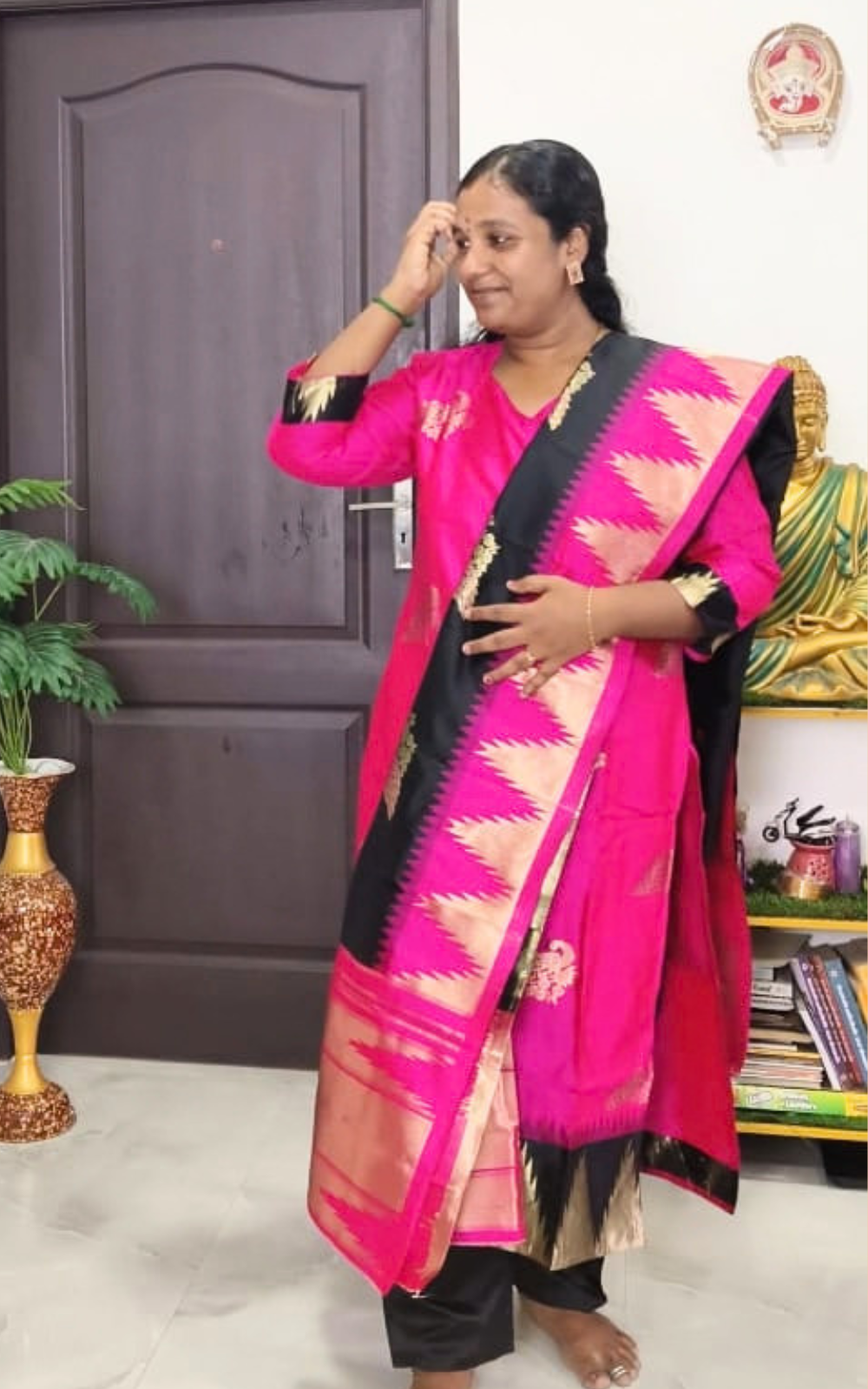 Dark Pink Grand Silk Kurti Set with Complete Zari Work & Full Lining | Kurti Pant Dupatta Set