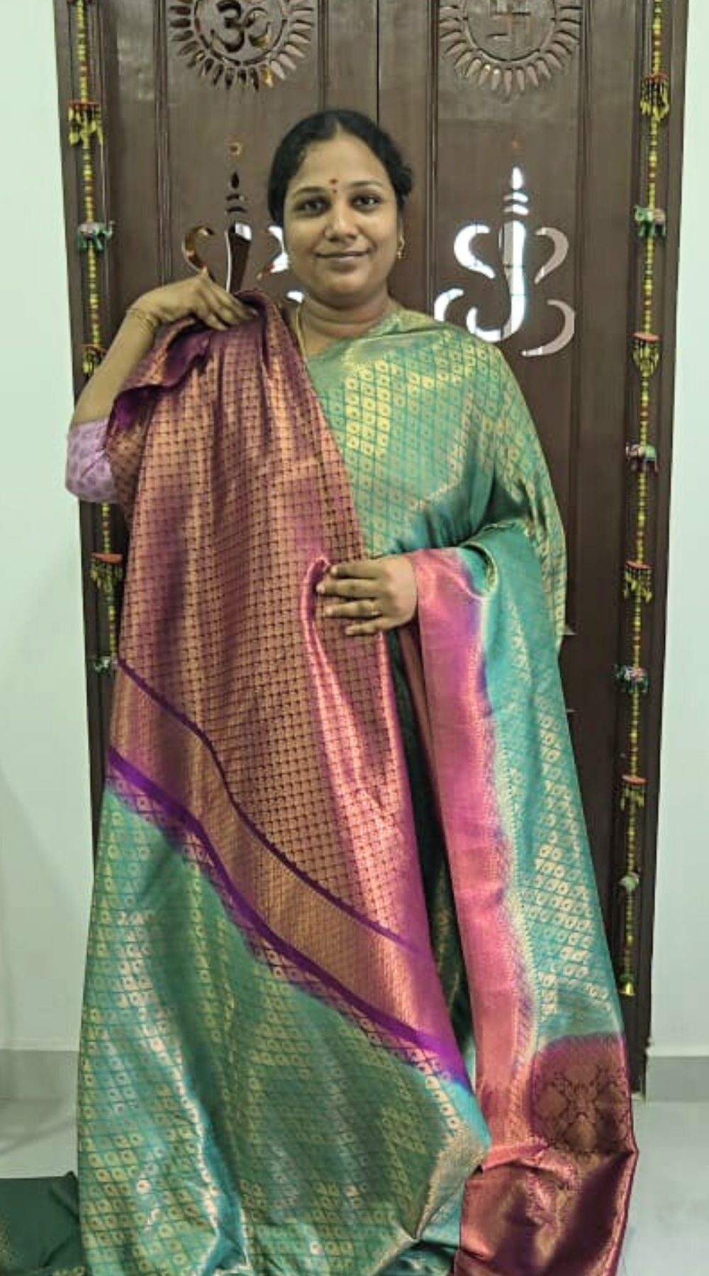 Sea Green and Pink Bridal Soft Silk Saree with Running Brocade Blouse