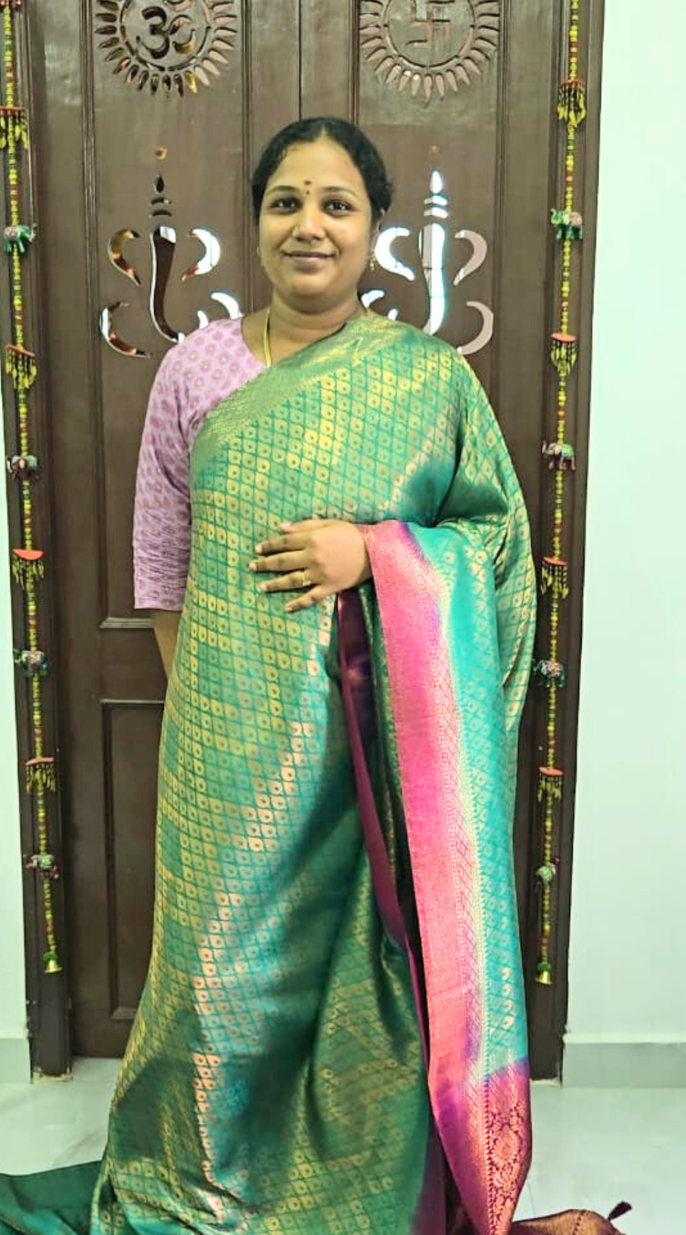 Sea Green and Pink Bridal Soft Silk Saree with Running Brocade Blouse