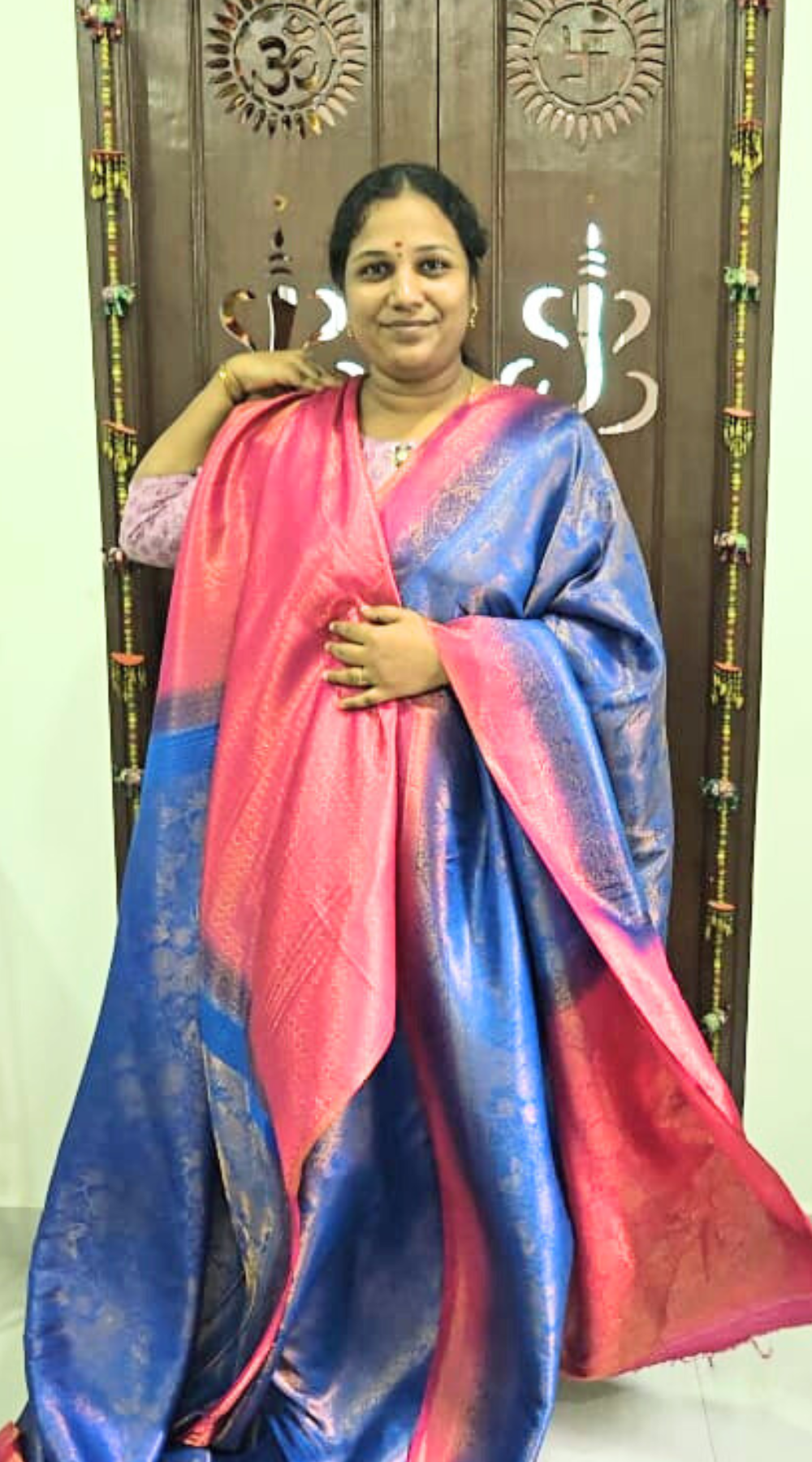 Blue and Pink Bridal Soft Silk Saree with Brocade Running Blouse