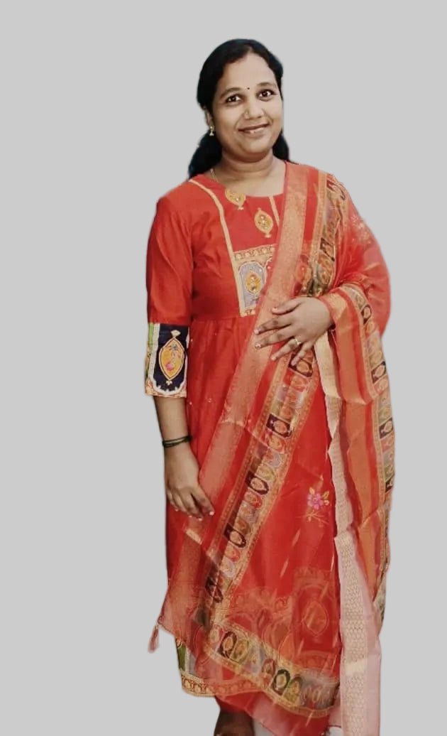 Rustic Orange Premium Chanderi Silk Mirror & Zari Work Kurti Set