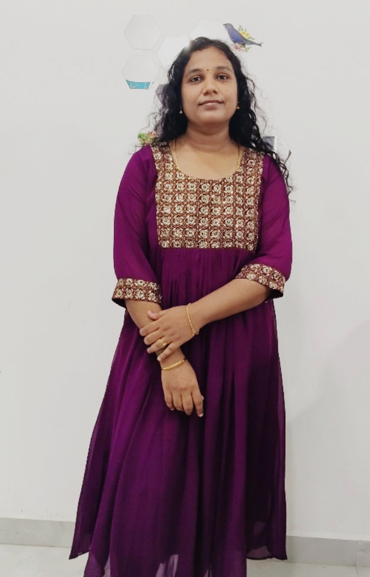 Purple Premium Georgette Pleated Maxi Dress with Heavy Handwork
