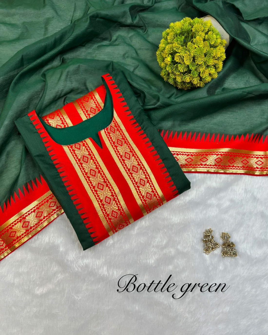 Green Pure Silk Cotton Kurti with Matching Dupatta