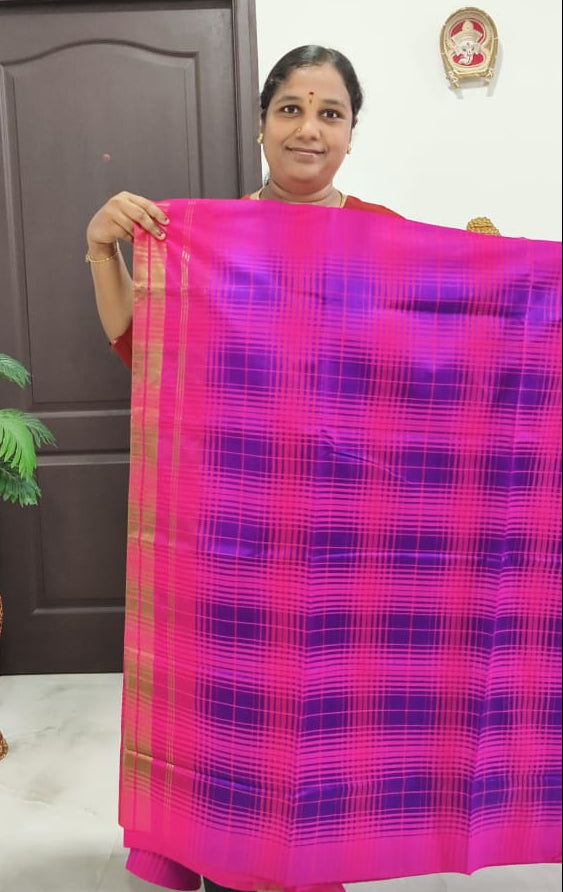 Premium  Silk Blend Checked Saree with Running Blouse | Festive Wear Saree for Women