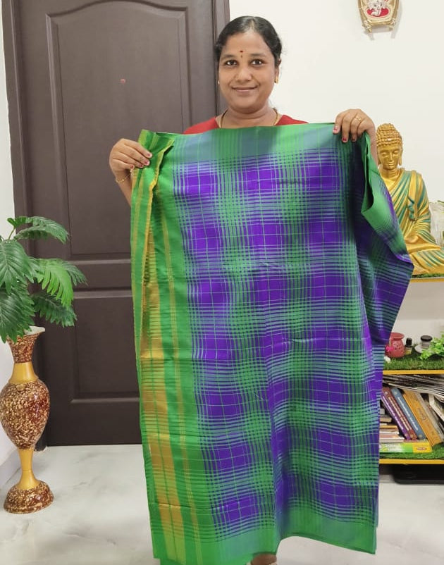 Premium  Silk Blend Checked Saree with Running Blouse | Festive Wear Saree for Women