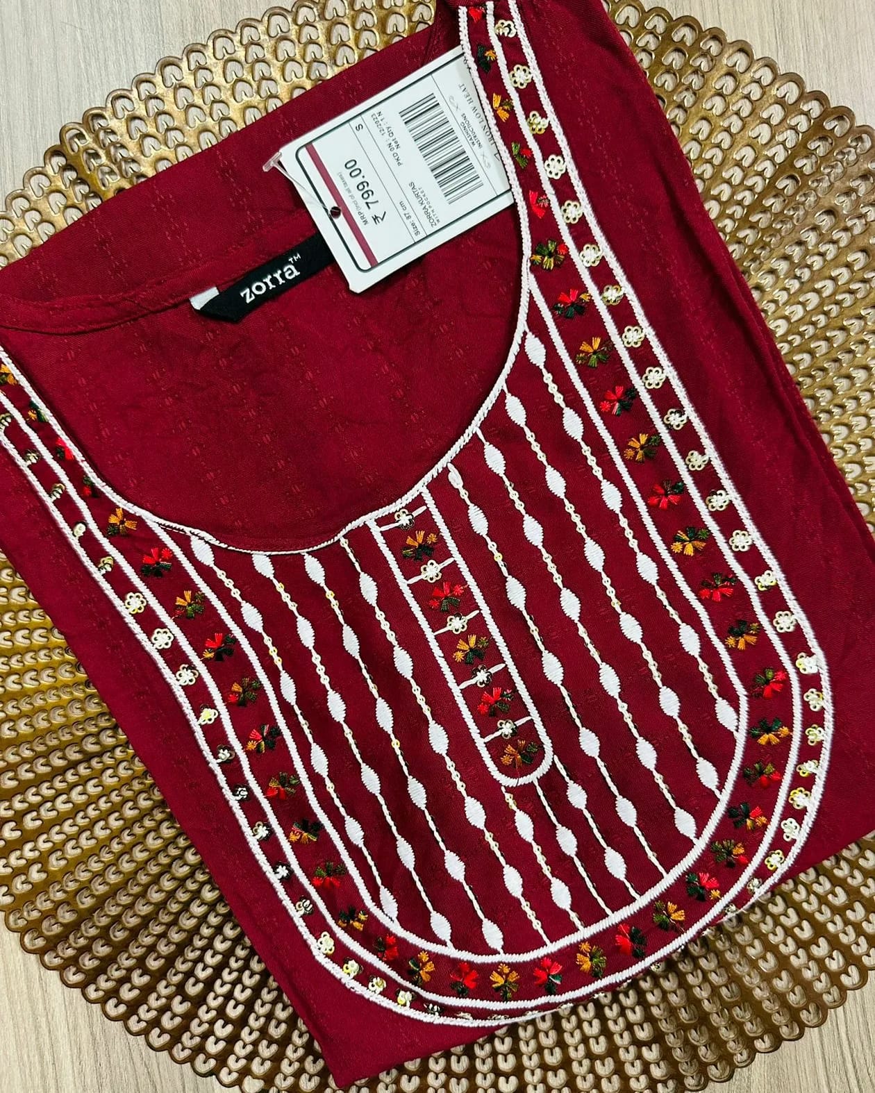 Premium Zora Maroon Embroidered Kurti for Women | Elegant Ethnic Wear
