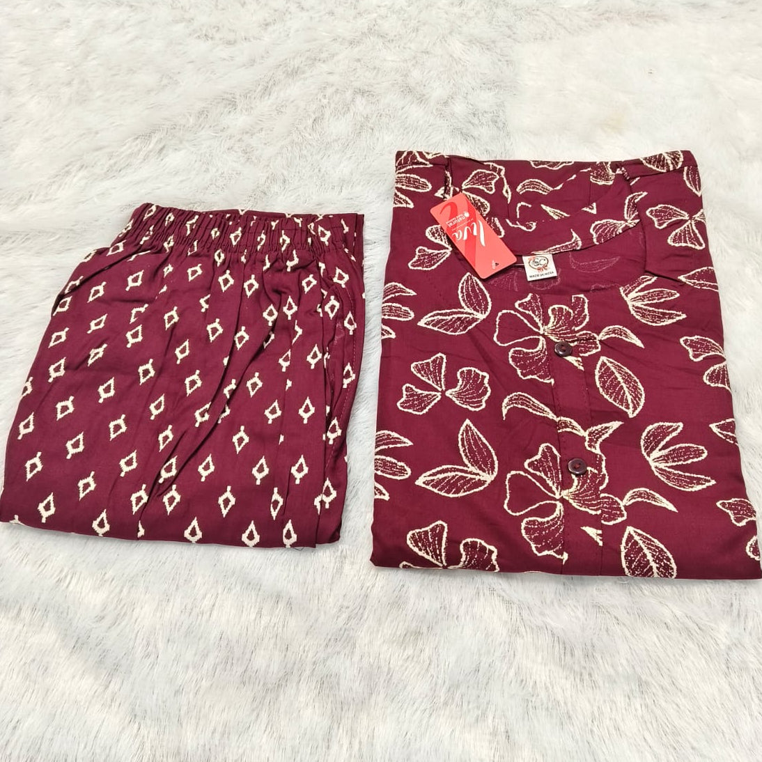 Maroon Women's Premium Printed Co-Ord Set | Stylish Top & Straight Pant Set