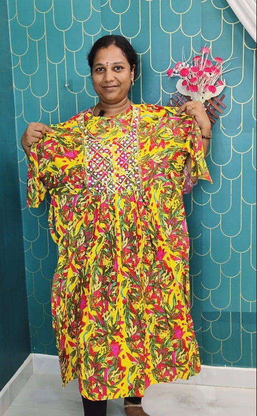 Premium Rayon Floral Umbrella Kurti for Women | Mirror Work Yoke | Stylish  Ethnic Kurti