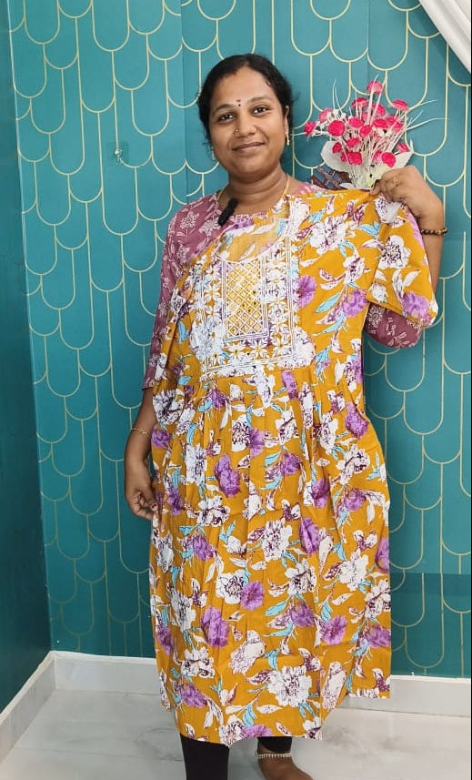 Stylish Floral Rayon Umbrella Kurti | Women's Daily Wear & Festive Ethnic Kurti