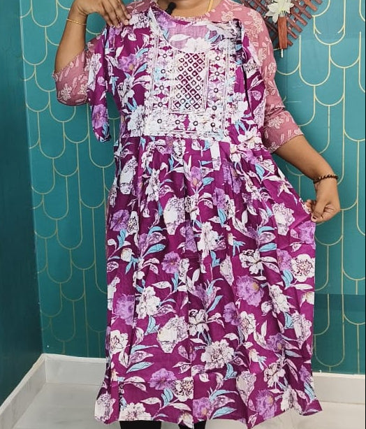 Stylish Floral Rayon Umbrella Kurti | Women's Daily Wear & Festive Ethnic Kurti