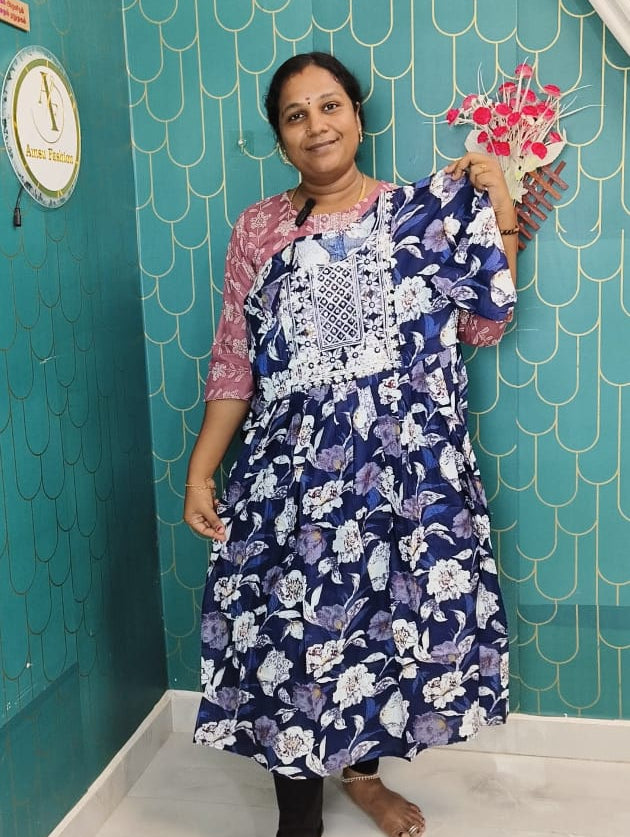 Stylish Floral Rayon Umbrella Kurti | Women's Daily Wear & Festive Ethnic Kurti