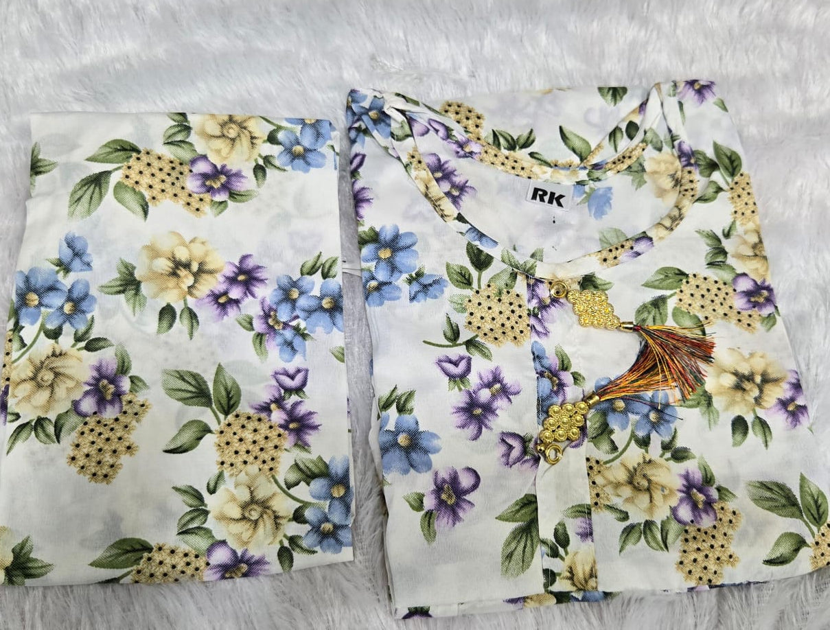 Premium Nyra Cut Popcorn Lightweight Top with Bottom Set for Women | Floral Co-Ord Set | Amsu Fashion