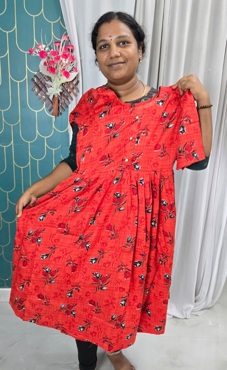 Women's Rayon Ghera Umbrella Kurti | Floral Printed Flared Daily Wear Kurti