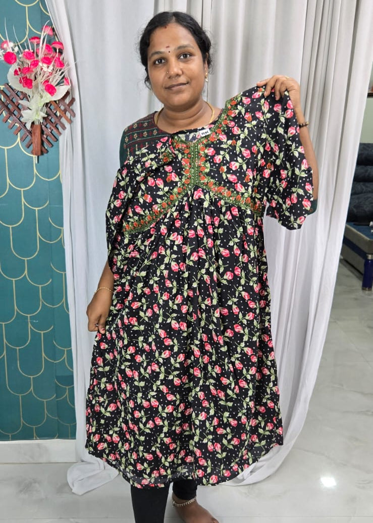 Popcorn Lightweight Umbrella Aliya Cut Kurti | Floral Printed Flared Daily Wear Kurti