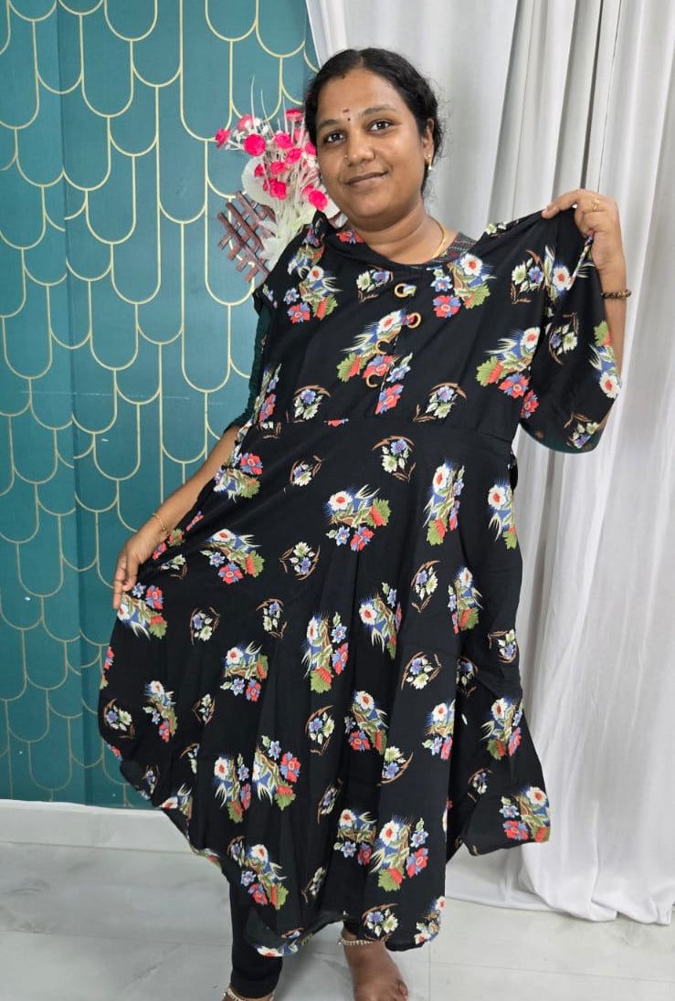 Women's Rayon Ghera Umbrella Kurti | Floral Printed Flared Daily Wear Kurti