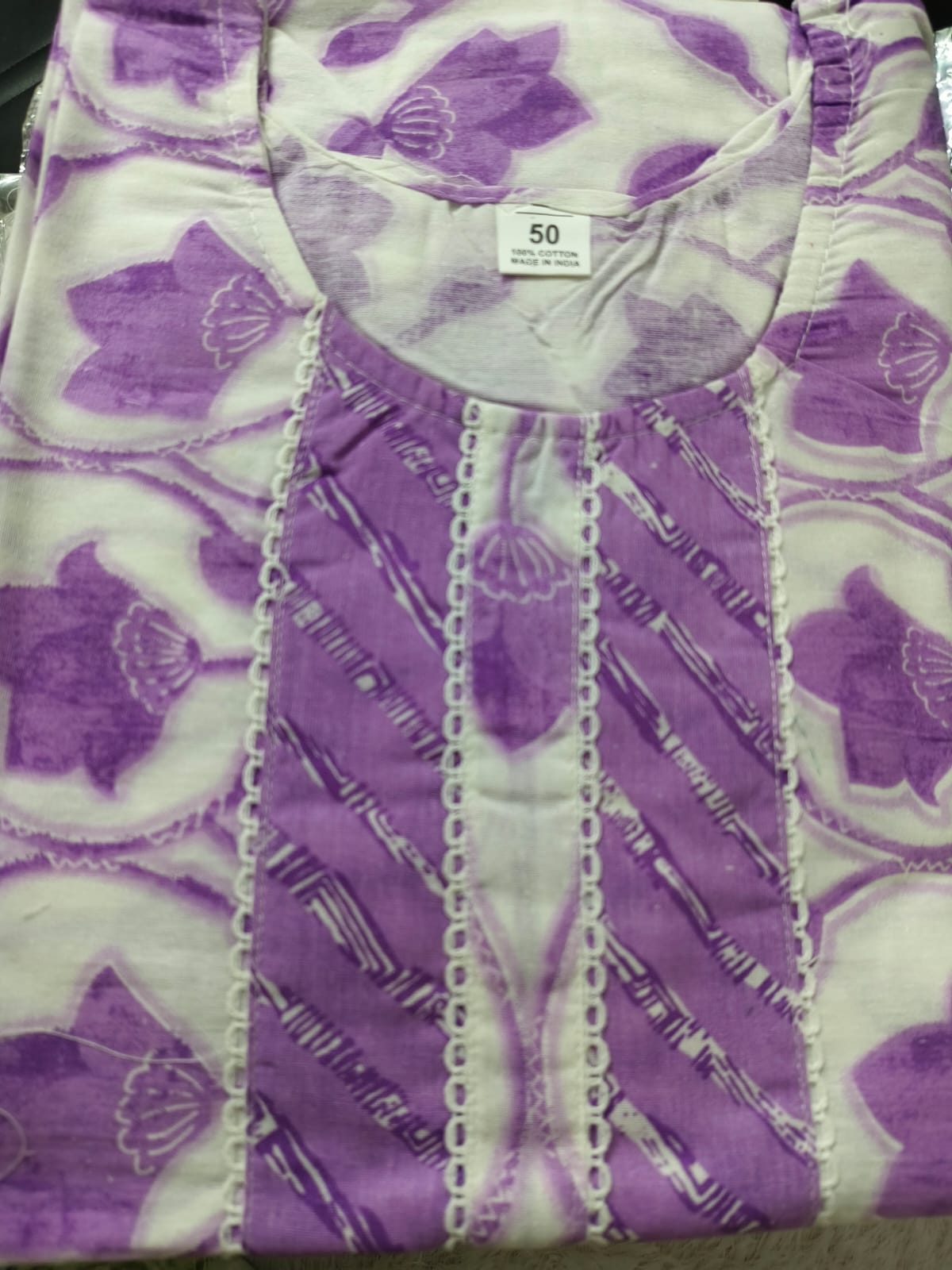 Lavender Cotton 3 Piece Kurti Set with Dupatta - Office wear (Plus size)